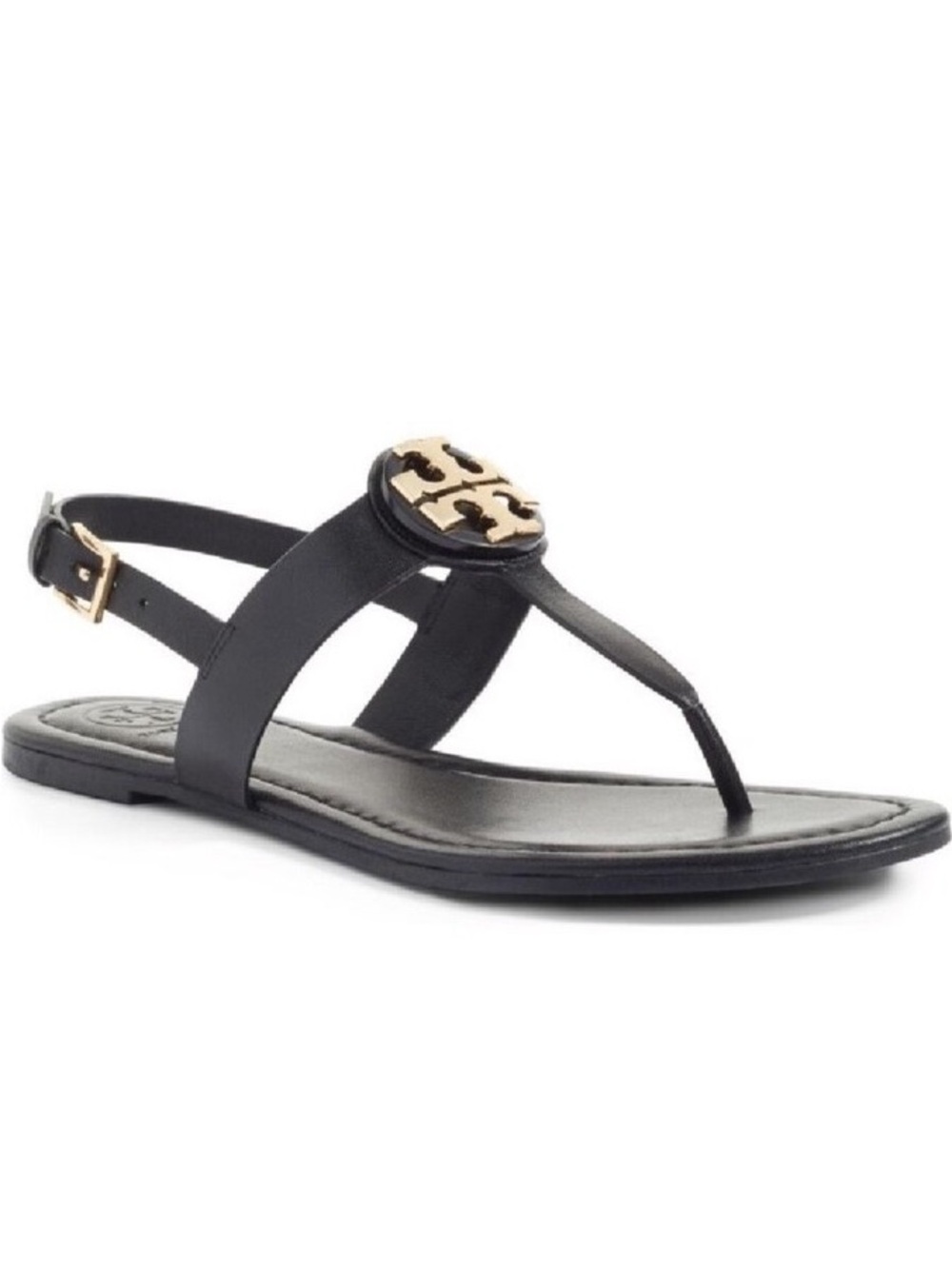 NWOT Tory Burch Black Thong Flat Leather Bryce Sandals - Size 7.5